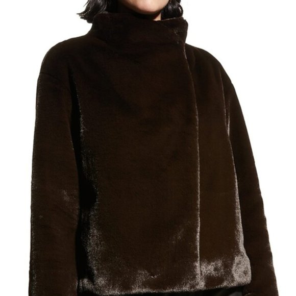 NWT THEORY Offset Faux Shearling Jacket in ESPRESSO - Picture 2 of 5